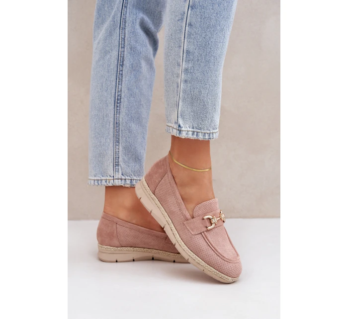 Dámské mokasíny s a zlatým detailem a pletením růžové model 21683732 - Boto
