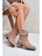 Zateplené kotníkové boty s řasením na nízkém podpatku béžové Elletinnia Zateplené kotníkové boty s řasením na nízkém podpatku béžové Elletinnia