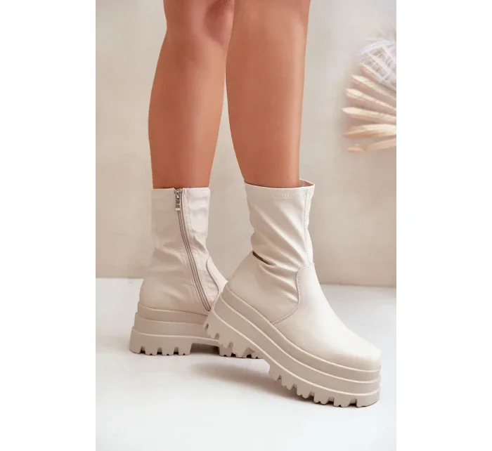 Kotníkové boty na masivní platformě světle béžové Florinara Kotníkové boty na masivní platformě světle béžové Florinara