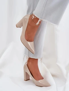 Lakované dámské lodičky na širokém podpatku Kilanne – béžové