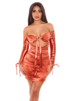 Sexy KouCla Ruffled Off-Shoulder Satin Dress