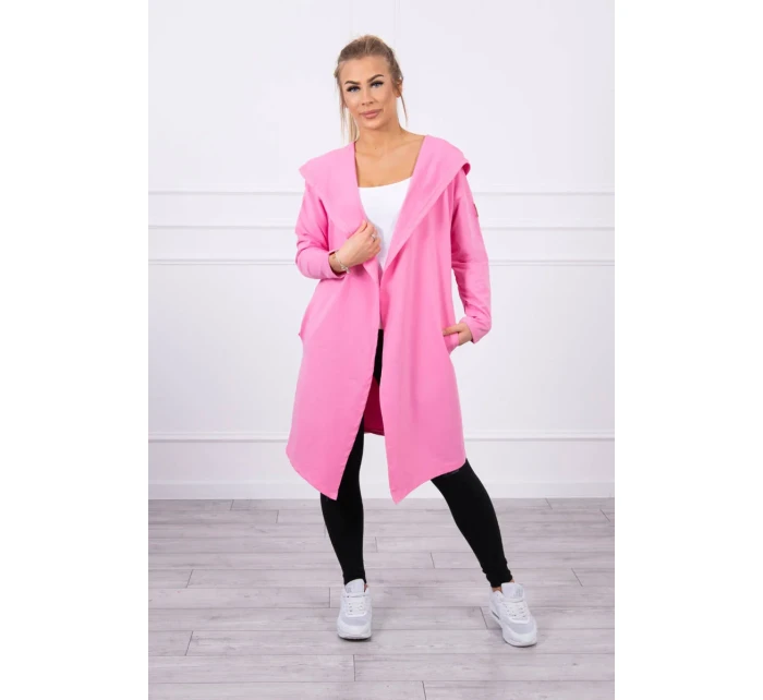 Dlouhý kabát s kapucí světle růžový
