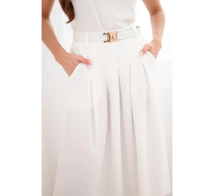 Dámská viskózová sukně s páskem a záhyby ecru