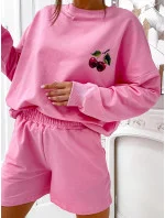 Růžový dámský bavlněný komplet mikina a šortky model 21056407 - Moon Růžový dámský bavlněný komplet mikina a šortky model 21056407 - Moon