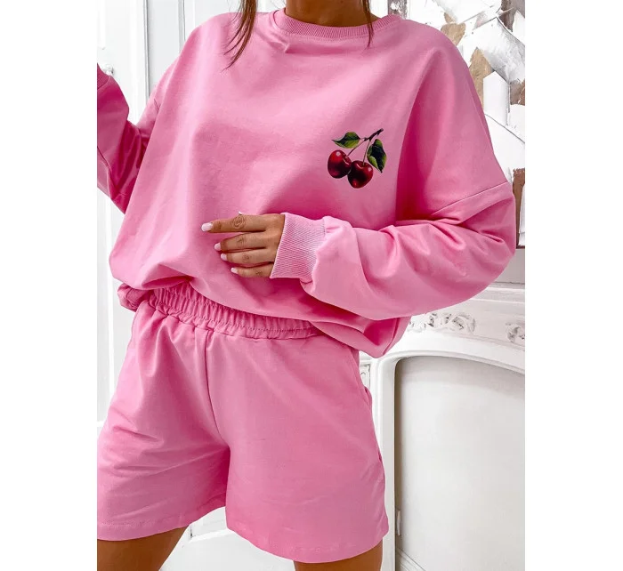 Růžový dámský bavlněný komplet mikina a šortky model 21056407 - Moon Růžový dámský bavlněný komplet mikina a šortky model 21056407 - Moon