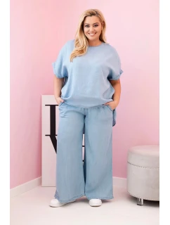 Dámská souprava Plus Size z halenka a kalhoty s vázáním světle model 21142682 - K-Fashion