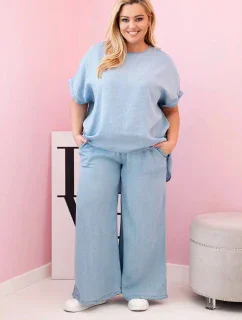 Dámská souprava Plus Size z halenka a kalhoty s vázáním světle model 21142682 - K-Fashion