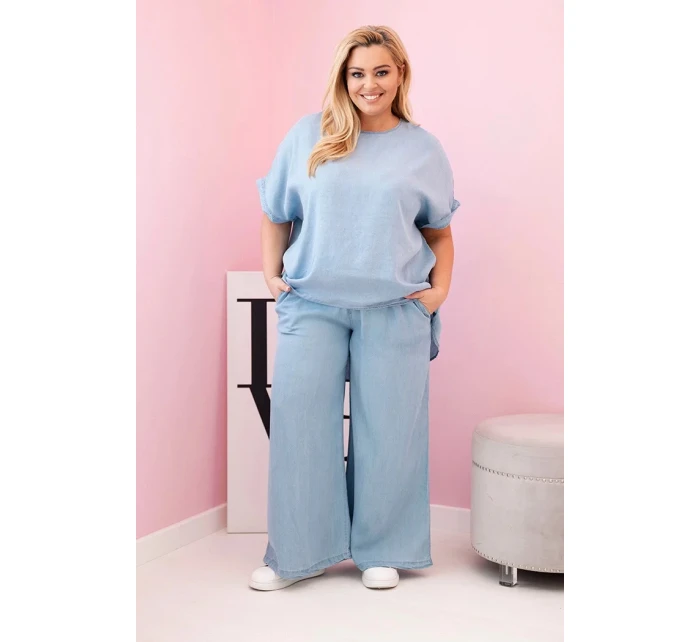 Dámská souprava Plus Size z halenka a kalhoty s vázáním světle model 21142682 - K-Fashion