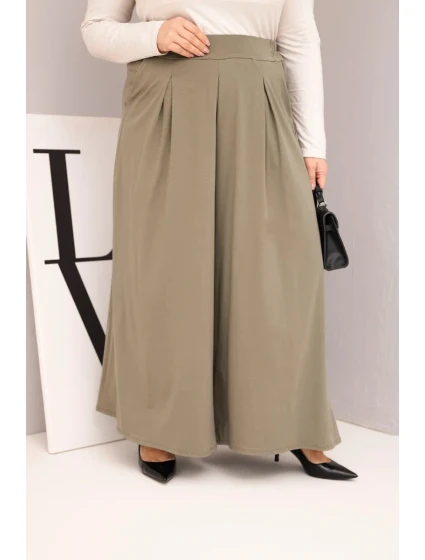 Dámské bavlněné kalhoty Plus Size s širokými nohavicemi a volným střihem khaki