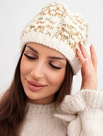 Dámská zimní čepice s barevným přízí a silným nápletem K355 ecru+rudy+zelený