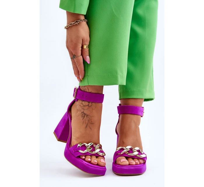 Dámské semišové sandály s podpatky Lewski boty Fuchsie model 21616068 - Boto