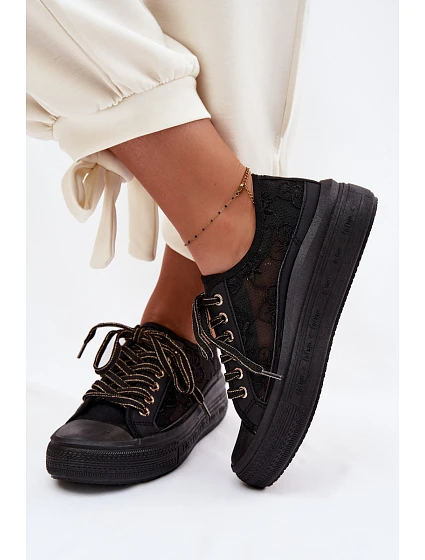 Dámské tenisky s krajkou na platformě model 22095265 Černé - Lee Cooper Dámské tenisky s krajkou na platformě model 22095265 Černé - Lee Cooper
