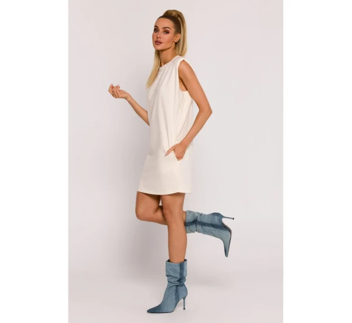 M789 Mini šaty s vycpávkami na ramenou - krémové