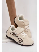 Dětské sportovní boty na suchý zip s leopardím vzorem Perrin – béžové