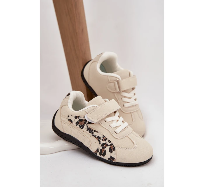 Dětské sportovní boty na suchý zip s leopardím vzorem Perrin – béžové