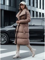 Dámský zimní dlouhý prošívaný kabát FAVI hnědý FashionStreet TY4571