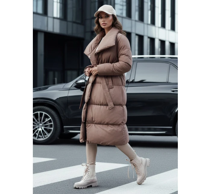 Dámský zimní dlouhý prošívaný kabát FAVI hnědý FashionStreet TY4571