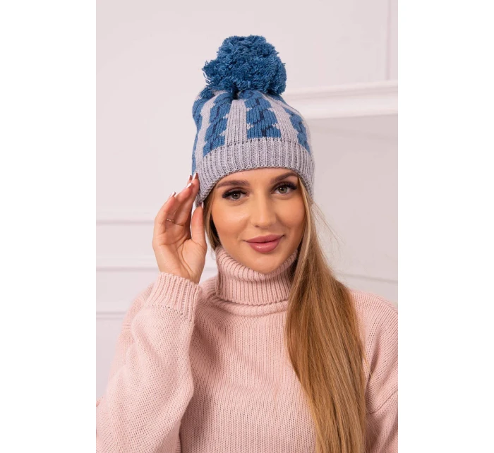 Dámská čepice s bambulí Rozalia K323 denim+grey