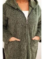 Dámský kabát Plus Size z viskózy na zip s kapucí khaki