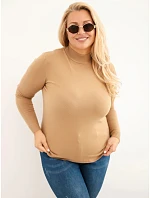 Dámský svetr Plus Size z viskózy s rolákem camelový Dámský svetr Plus Size z viskózy s rolákem camelový