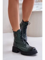 Zazoo 60486 Kožené Boty Pracovní Zateplené Tmavě Zelené