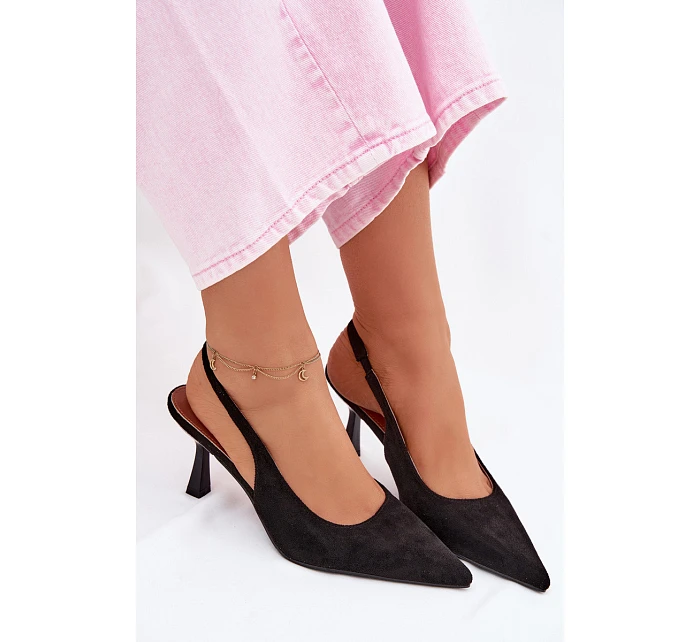 Dámské sandály na jehlovém podpatku z imitace semiše Černé Saria