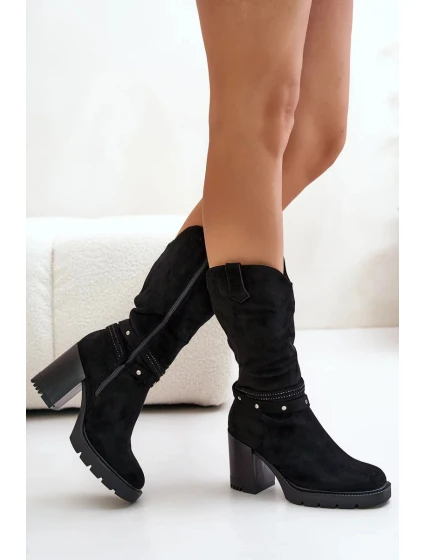 Dámské Kozačky Do Půl Lýtek Na Sloupku Zateplené Černé Ivanelis