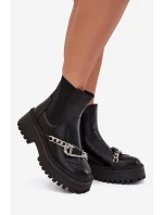 Dámské kotníkové boty Marvella na platformě s řetízkem – černé