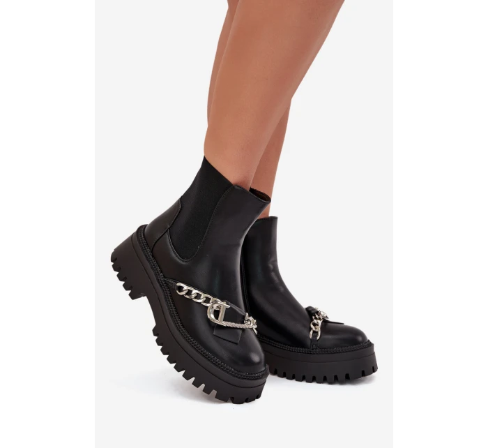 Dámské kotníkové boty Marvella na platformě s řetízkem – černé