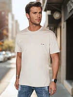 Pánské bavlněné základní tričko s výšivkou cappuccino FashionStreet RX5638