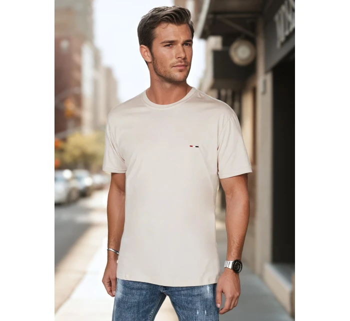 Pánské tričko s výšivkou Cappuccino FashionStreet RX5638 Pánské tričko s výšivkou Cappuccino FashionStreet RX5638