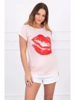 Halenka s potiskem rtů, pudrově růžová Halenka s potiskem rtů, pudrově růžová