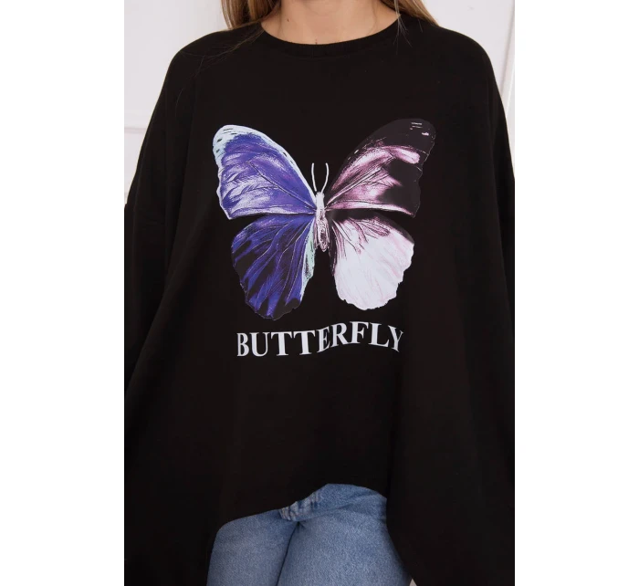 Oversize halenka s potiskem černá Oversize halenka s potiskem černá