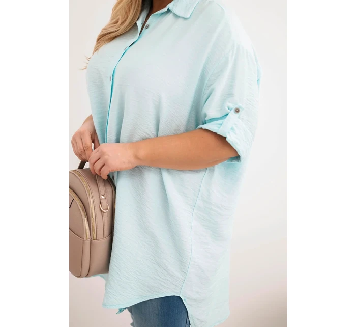 Dámská košile Plus Size z viskózy s delším zadním dílem světle mátová
