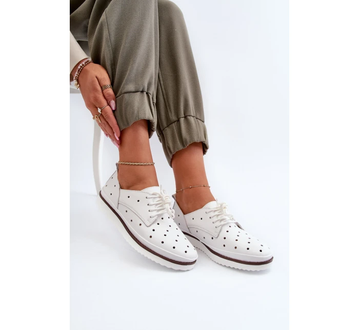 Bílé dámské kožené polobotky model 21655697 - S.Barski