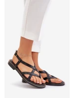 Kožené Ploché Sandály S Propletenými Pásky Zazoo 40429 Černé