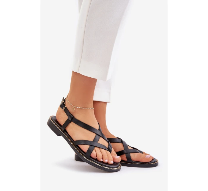Kožené Ploché Sandály S Propletenými Pásky Zazoo 40429 Černé