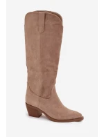 Dámské kozačky cowboy na podpatku z eko semiše béžové Esmira