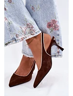 Dámské sandály na podpatku s lemovkou Čokoládové model 22111349 - Boto