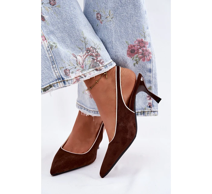 Dámské sandály na podpatku s lemovkou Čokoládové Relmira