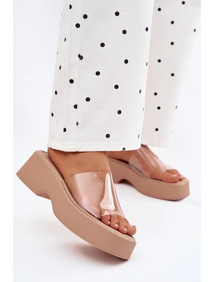 Dámské sandály na platformě s průhledným páskem Béžové Selestia Dámské sandály na platformě s průhledným páskem Béžové Selestia