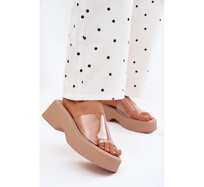 Dámské sandály na platformě s průhledným páskem Béžové Selestia Dámské sandály na platformě s průhledným páskem Béžové Selestia