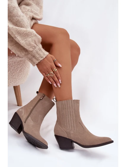 Dámské kotníkové boty na podpatku Béžová  Shoes model 21874682 - IDEAL SHOES
