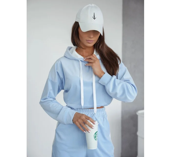 Světle modrý dámský velurový teplákový komplet s lampasy model 20980113 - Moon