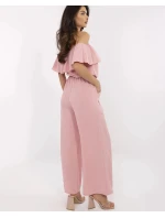 Elegantní dámský overal ve špinavě růžové barvě se širokými nohavicemi (T52)