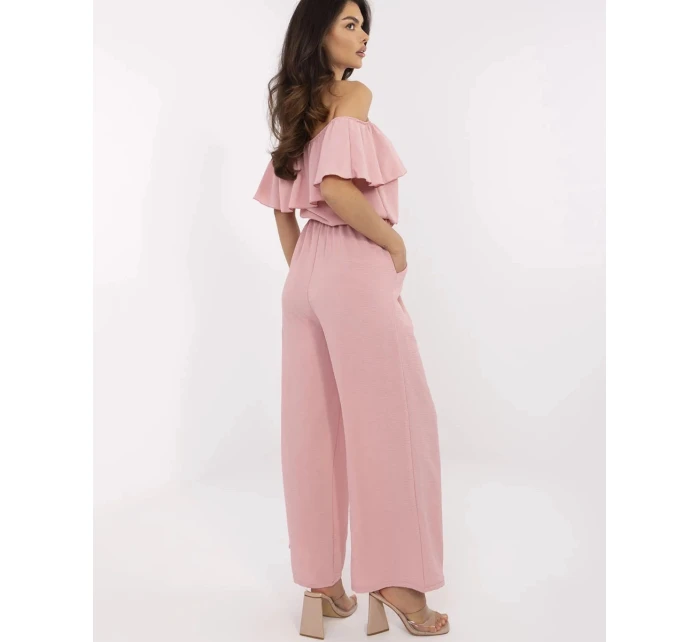 Elegantní dámský overal ve špinavě růžové barvě se širokými nohavicemi (T52)