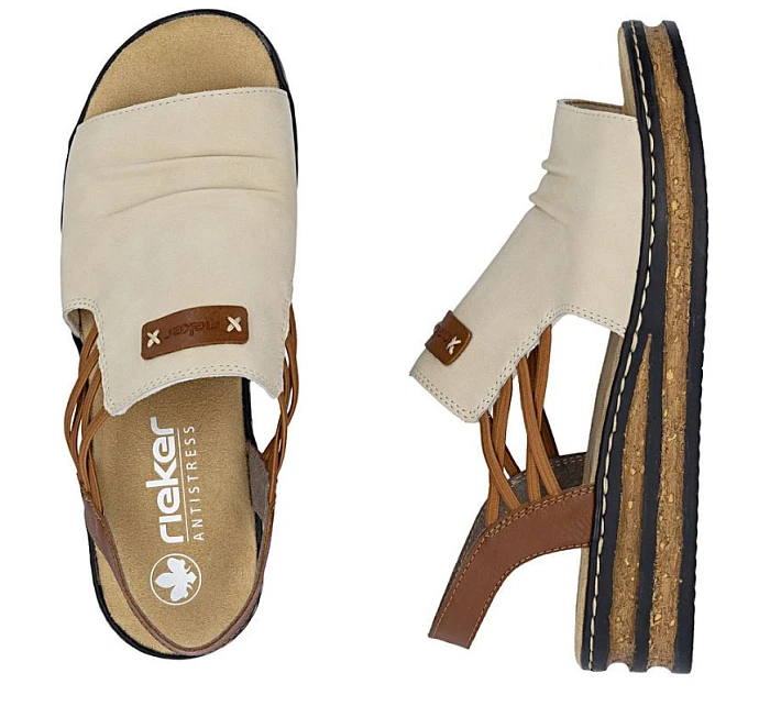 Pohodlné dámské sandály na podpatku béžové barvy Rieker 62962-60