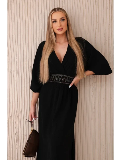 Mušelínové šaty s výšivkou v pase černý