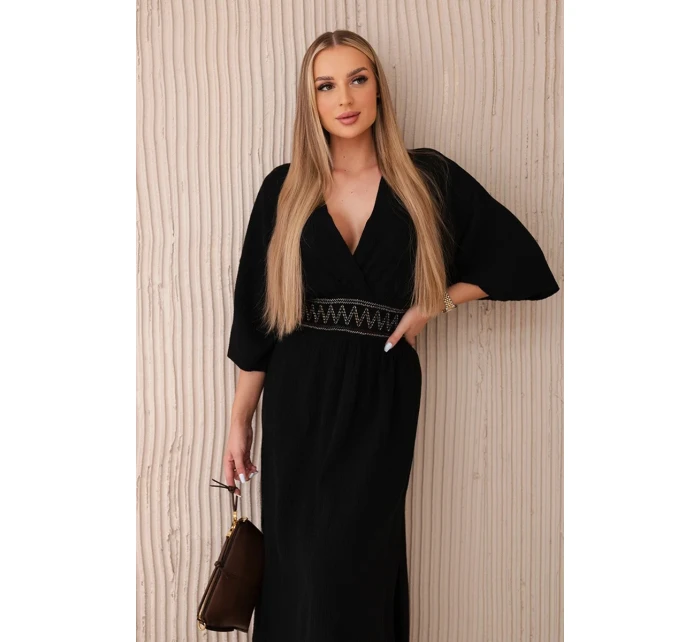 Mušelínové šaty s výšivkou v pase černý