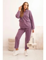 Komplet dámský máslový mikina s kapucí a kalhoty s páskem fialový Komplet dámský máslový mikina s kapucí a kalhoty s páskem fialový